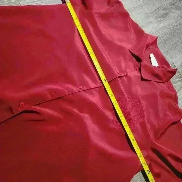 Vintage 90s Liz Moody silky red embroidered puffy long sleeve  button-up shirt - Picture 11 of 14